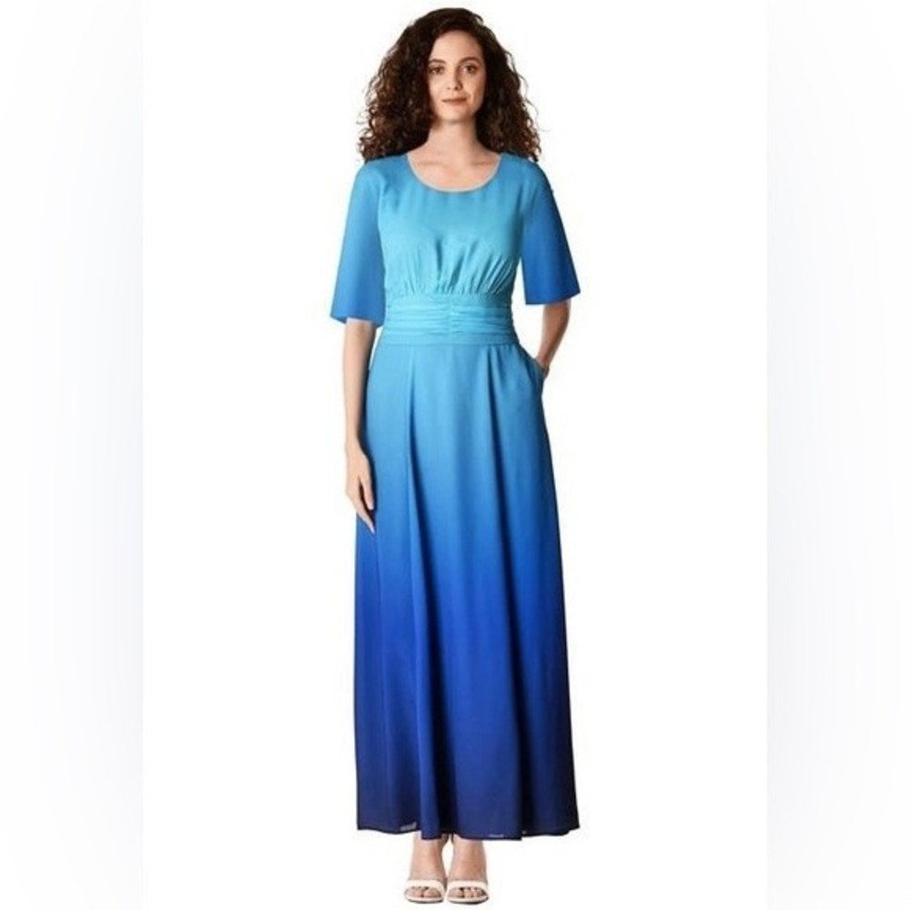 WAYWARD FANCIES eShakti Ombre Print Crepe Pleated Empire Maxi Dress 3X